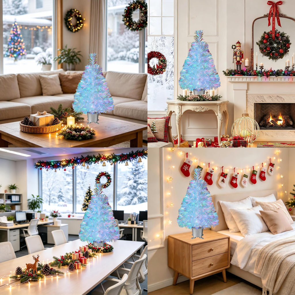 24 inch Iridescent Pre-lit Small Fiber Optic Christmas Tree