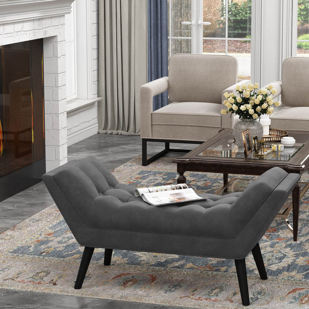 Bed Bench Upholstered Tufted Footstool Entryway Ottoman Bench Two Seaters (Dark Gray)