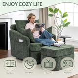 Modern Swivel Lounge Chair and Ottoman — Green Chenille