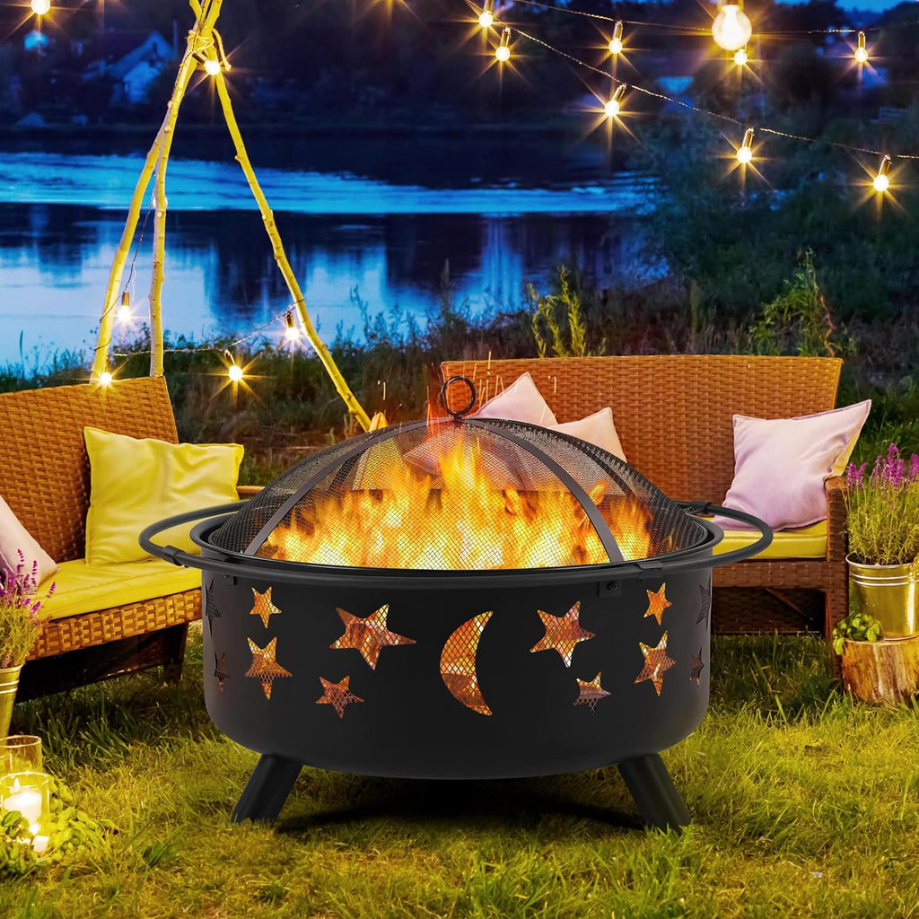 Fire Pit 30in Fire Pits for Outside Wood Burning Outdoor Fireplace with Spark Screen, Poker for Bonfire Patio Backyard Garden Picnic - Image 2