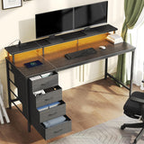Computer Desk with 4 Drawers,4 Drawer Gaming Desk with with Power Outlets and LED Lights,Office Desk for Small Spaces