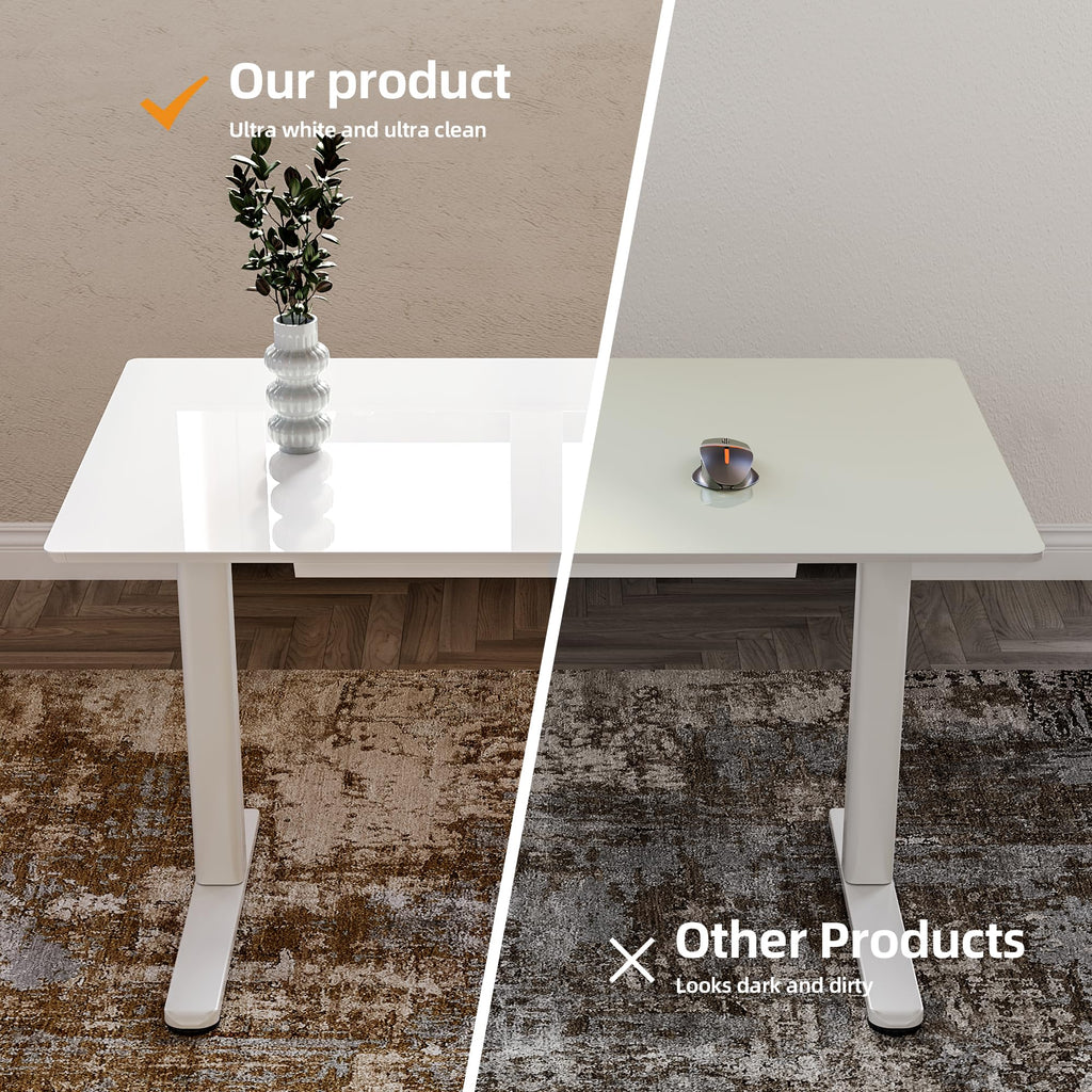 Glass Standing Desk with Drawers 40x24 Inch Super White