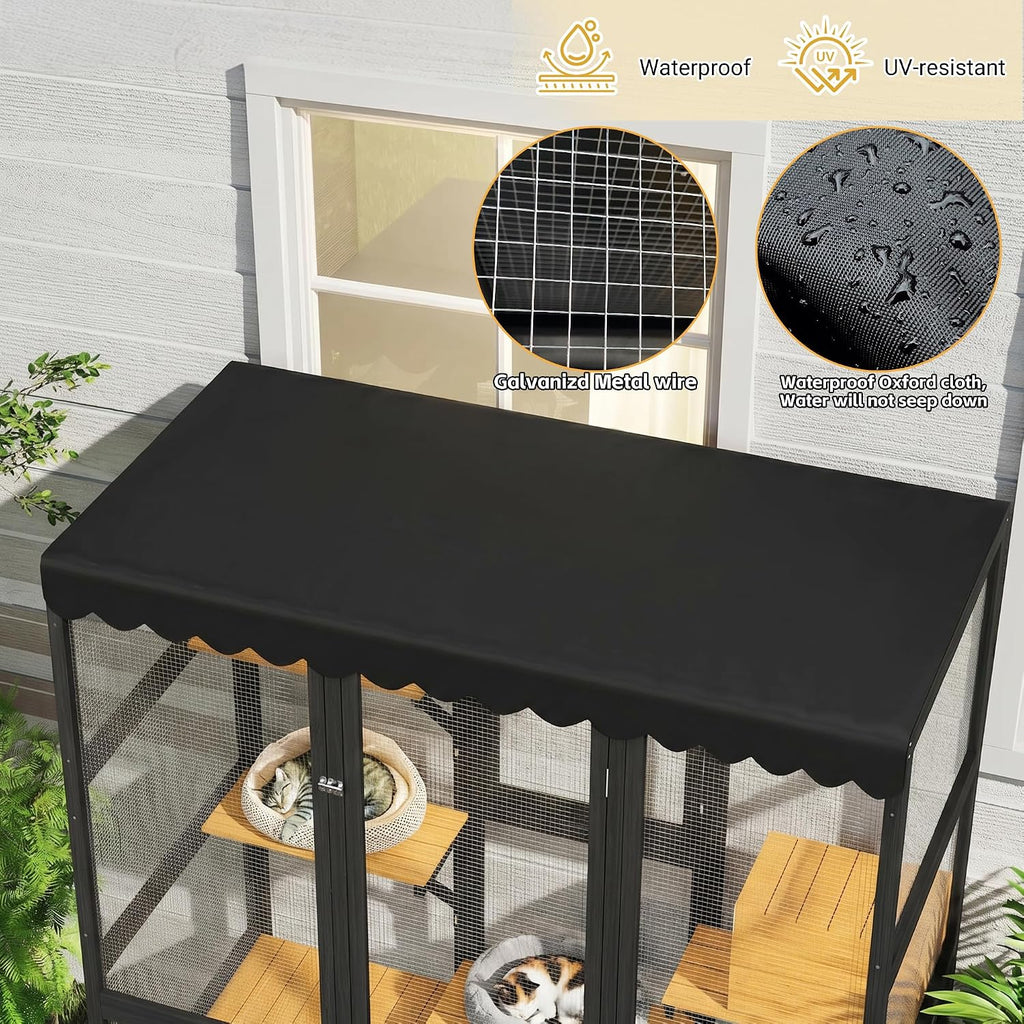 Large Catio Outdoor Cat Enclosure, Freestanding Walk-in Cat Play House W/Window Connection for Multiple Indoor
