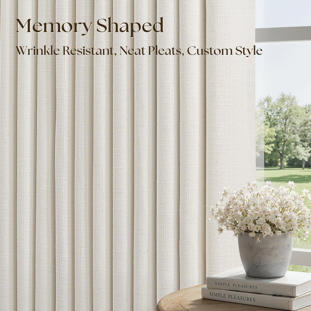 Natural Pinch Pleated Linen Blackout Curtains 102 Inches Long
