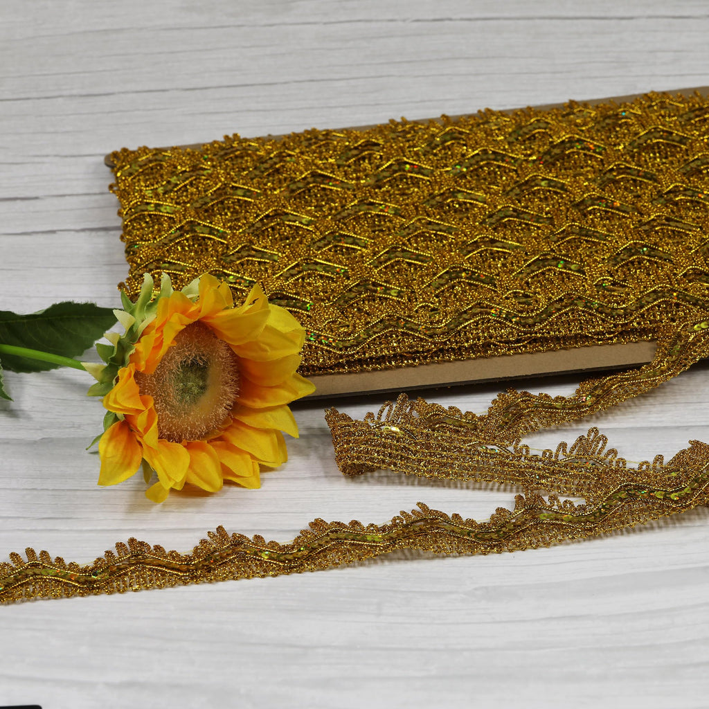Length:14 Yards Width: 1.57 Inches, Gold Sequins Lace Trim for Craft Ribbon Decoration. Can Be Used As Clothing Trim
