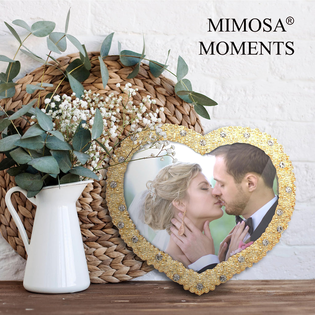 5x5 Heart Shaped Brass Bling Picture Frame with Rhinestones