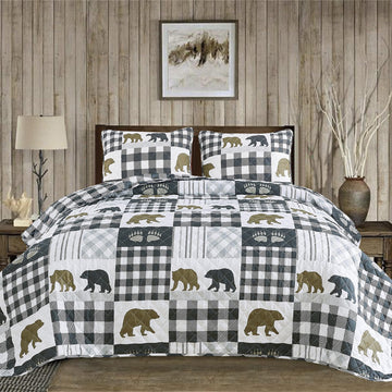 Rustic Quilts | 2-Piece Cabin Comforter Set with Sham | Reversible Lodge Bear Bedding for All Season