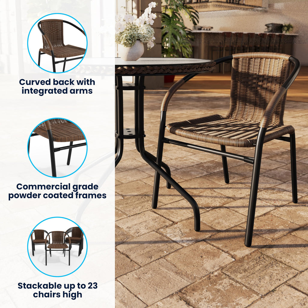 Brown PE Rattan Stackable Patio Dining Chair, 4-Pack