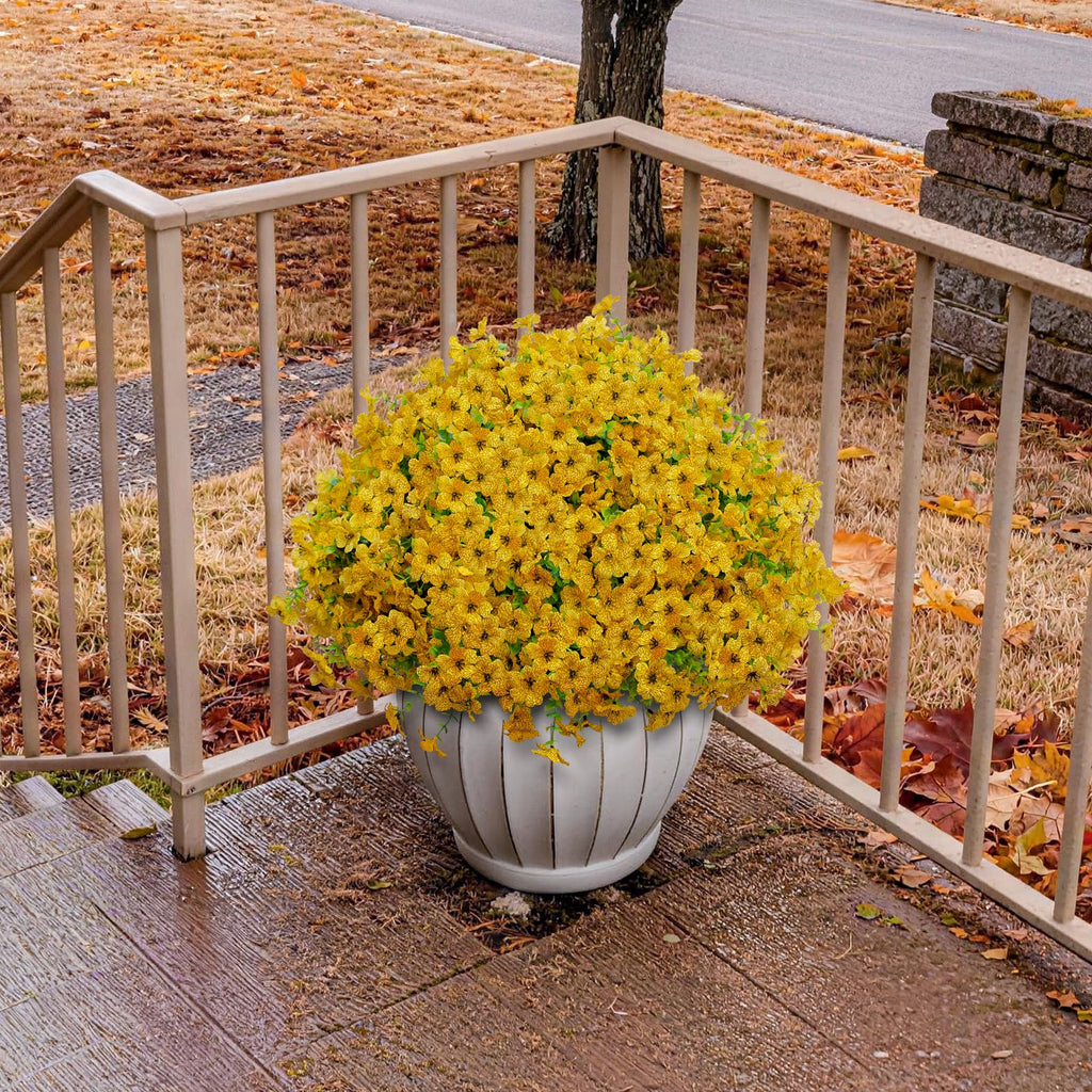 Artificial Fall Mums Outdoor Flowers, UV Resistant Faux Autumn Daisy Plants, Fake Orange Chrysanthemum Bush for Front
