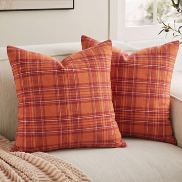 Burnt Orange Fall Plaid Euro Pillow Sham Covers 24x24, Large Pillow Covers