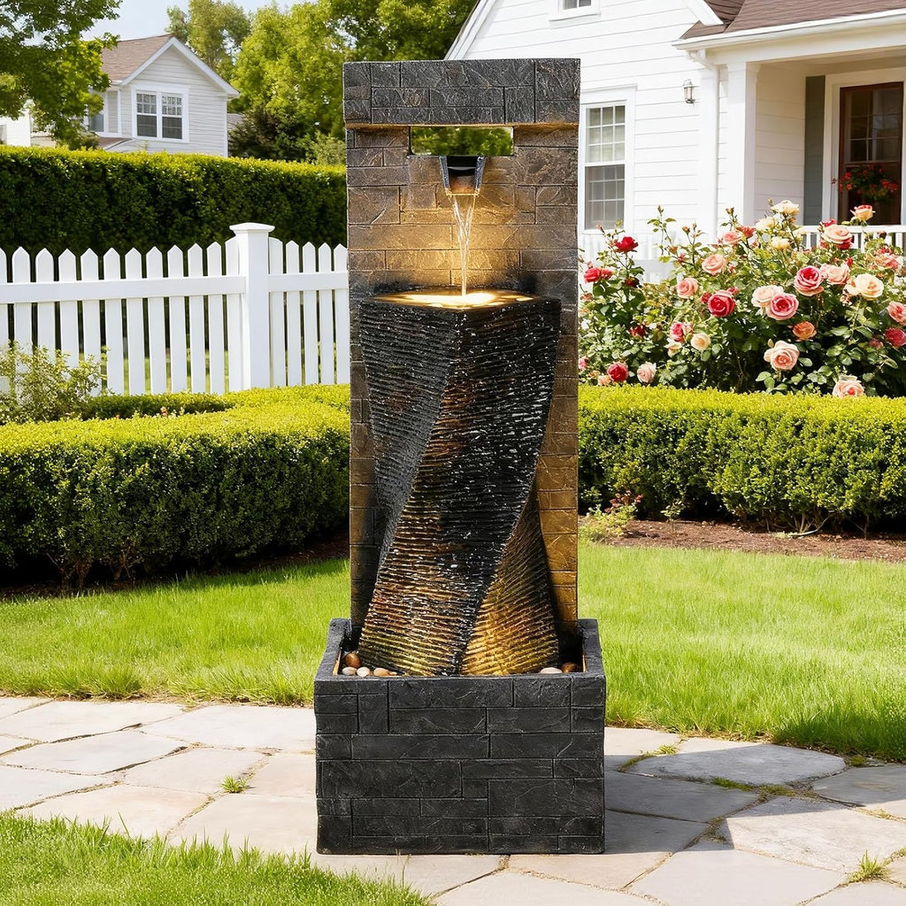39.8" H Large Modern Indoor Water Fountains Floor Standing Waterfall Fountain for Indoor or Outdoor with LED Lights