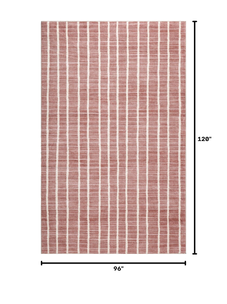 Washable Orton Distressed Ticking Stripe Machine-Washable Polyester Area Rug, Rose Clay and Cream, Farmhouse