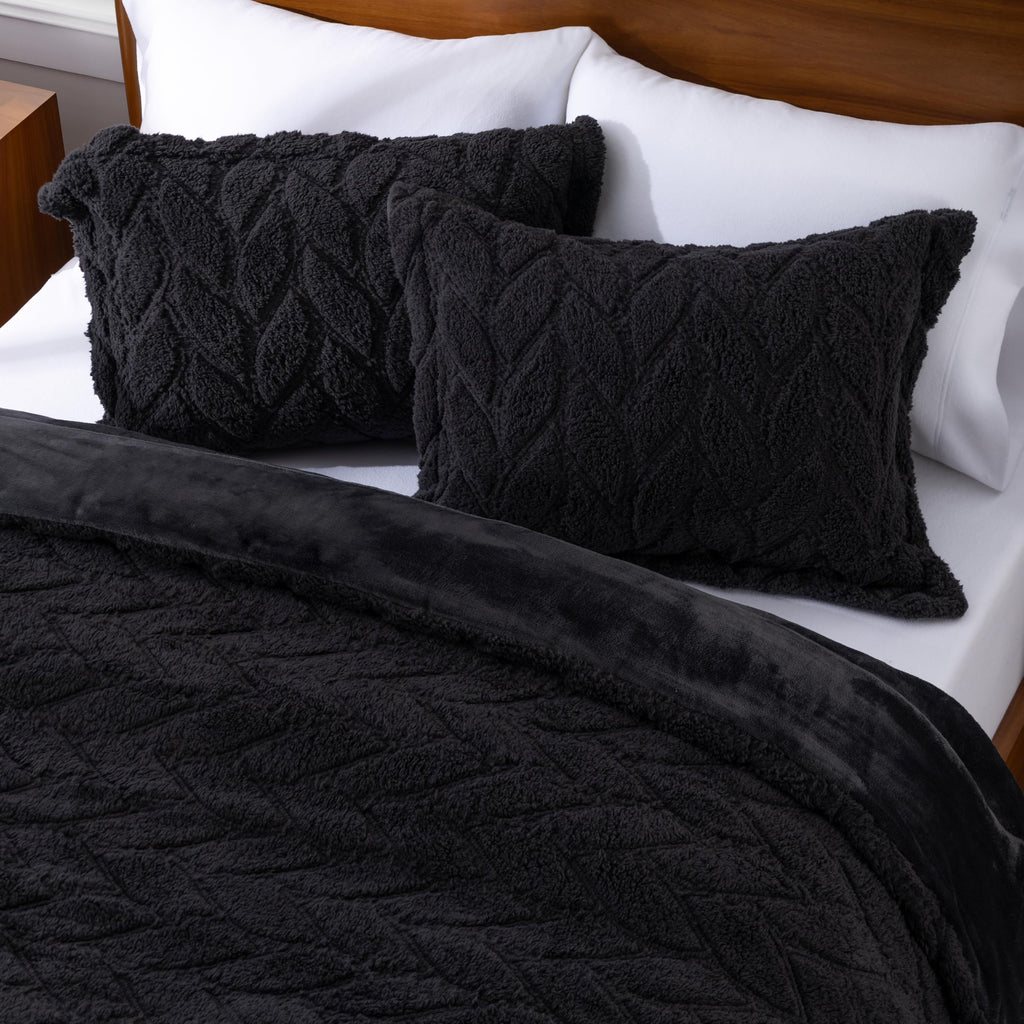 Sherpa & Velvetloft Comforter Set, Luxuriously Warm Fleece Reversible Microfiber Plush Bedding Set with 1