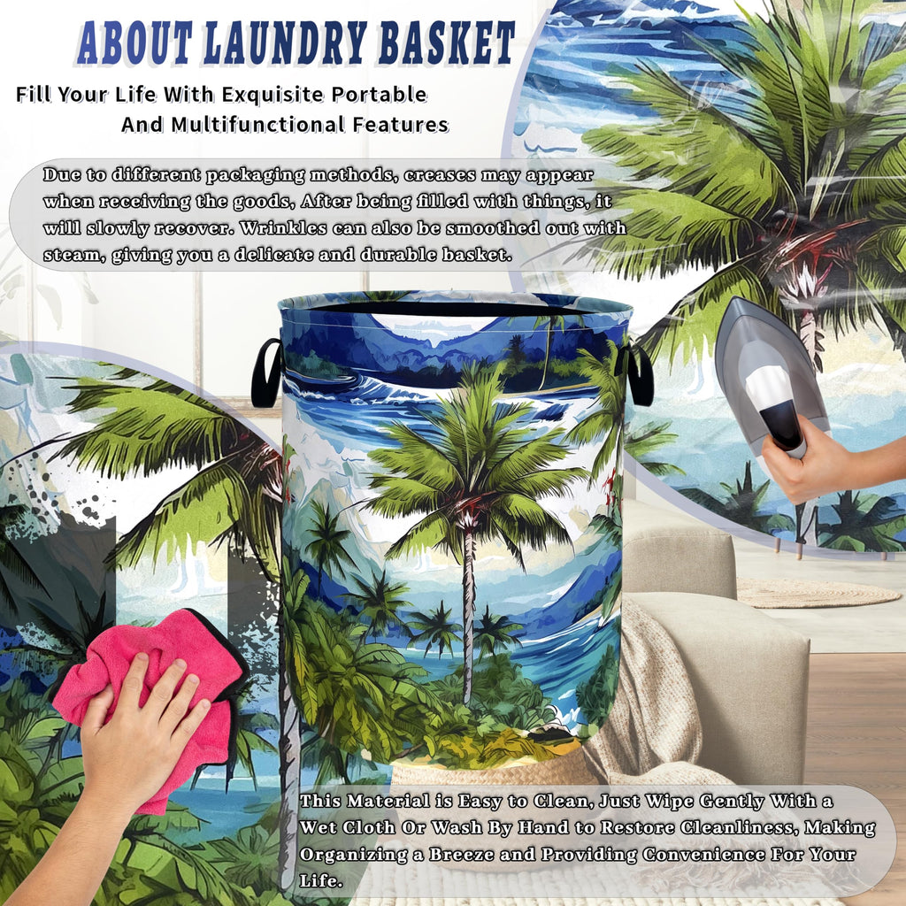 Tropical Palm Tree Laundry Basket Oxford Cloth Foldable Hamper 18.9x16.5 In