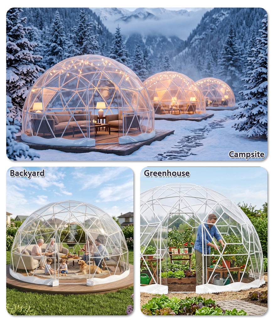 Dome Tent for Garden, Geodesic Dome Greenhouse with TPU Clear Cover, Waterproof Garden Bubble Dome Tent House with