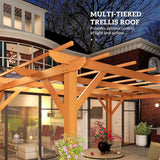 10' x 13' Outdoor Pergola, Wood Gazebo Grape Trellis with Stable Structure and Concrete Anchors for Climbing Plant