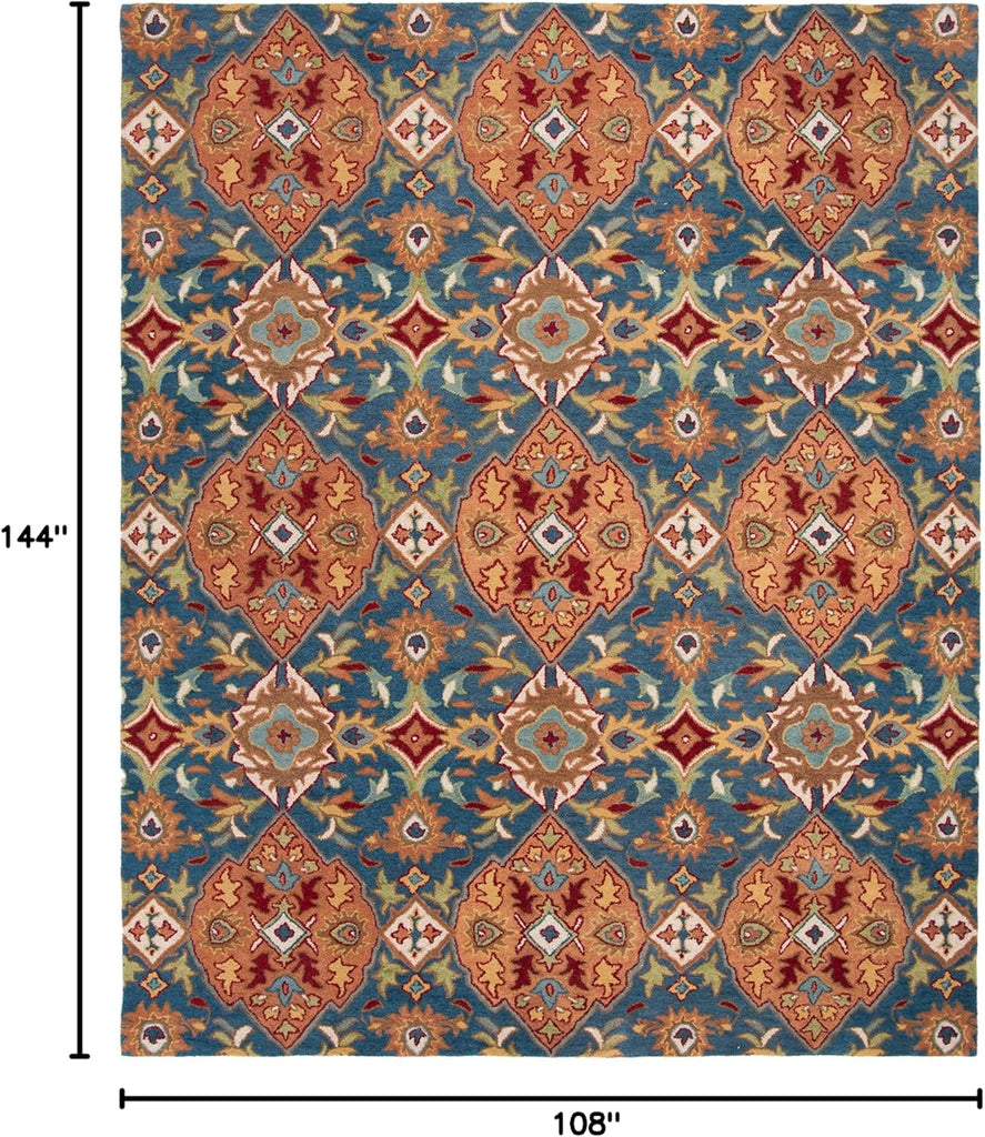 Heritage Area Rug - 9' x 12', Camel & Blue, Handmade Traditional Oriental Wool