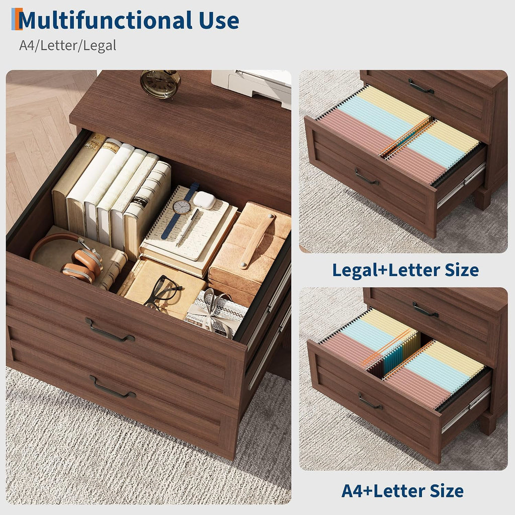 2 Drawer Farmhouse Lateral File Cabinet, Wood Filing Cabinet Fits Legal Letter A4 Hanging Files, Wide Storage