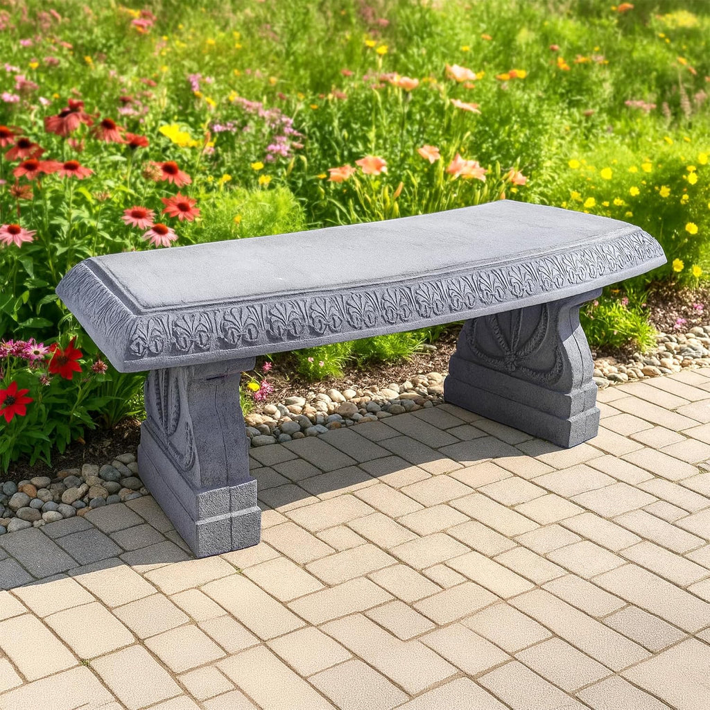 BE02 Fiberclay Garden, Outdoor Bench, Patio Seating for Front Porch Park Outside Furniture Decor, Gray