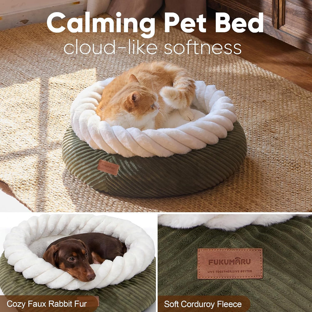 Cute Round Cat Bed, Calming Donut Small Dog Beds, Washable