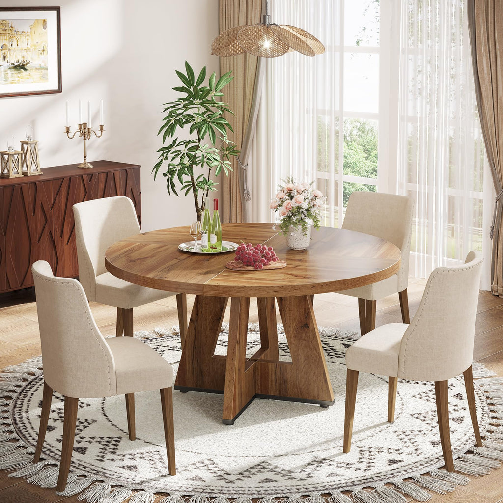 Farmhouse Dining Table, 47 Inch Round Dinner Table for 4, Rustic Round Dining Room Table Dining Room Living Room