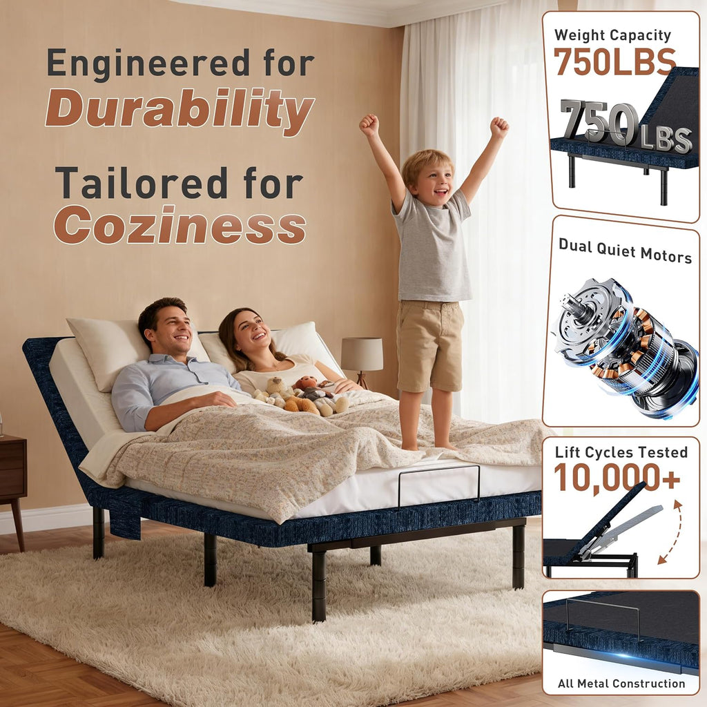Queen Adjustable Bed Base Quiet Motor Wireless Remote