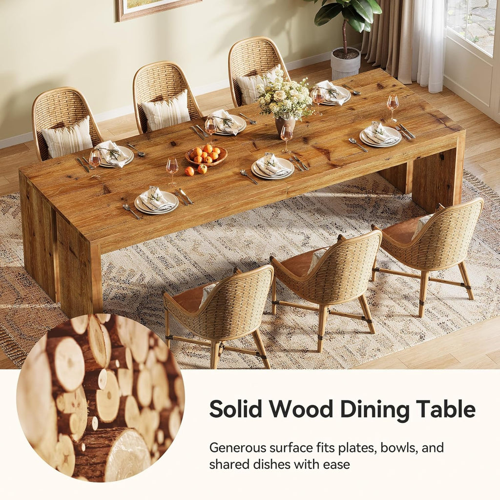 78.7-Inch Solid Wood Dining Table, Farmhouse Kitchen Table for 6-8 People, Wooden Dinner Table for Kitchen, Dining
