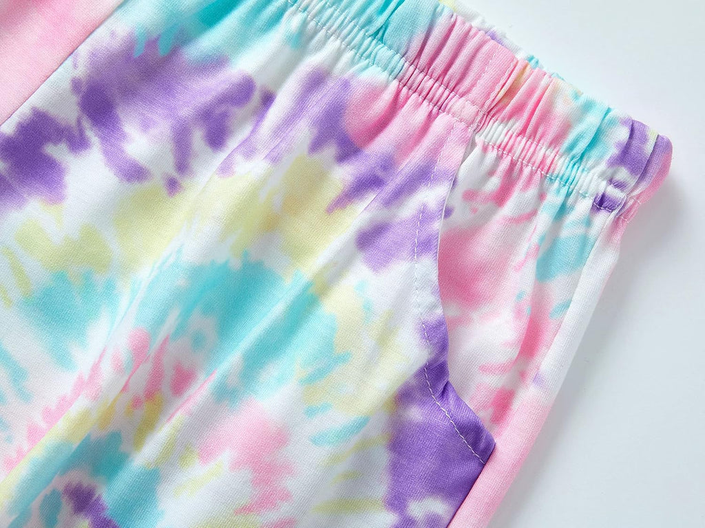Girls Pajama Set Tie Dye Cute Prints Tee & Shorts