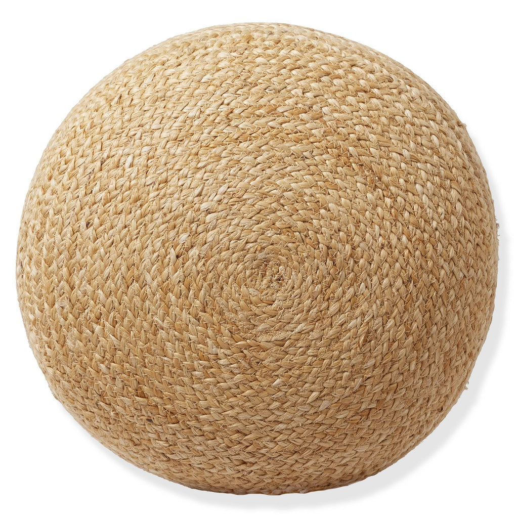 Hand-Braided Jute Pouf Ottoman Footrest, 18" W x 18" D x 18" H - Round, Natural Woven Boho Floor Cushion, Home Decor