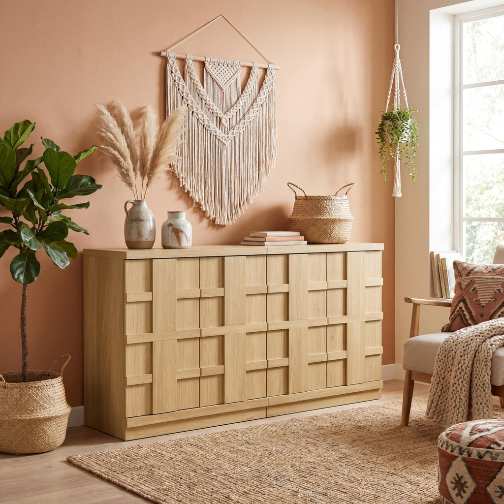 Sideboard Buffet Cabinet with Storage, 62.6"W, Light Oak
