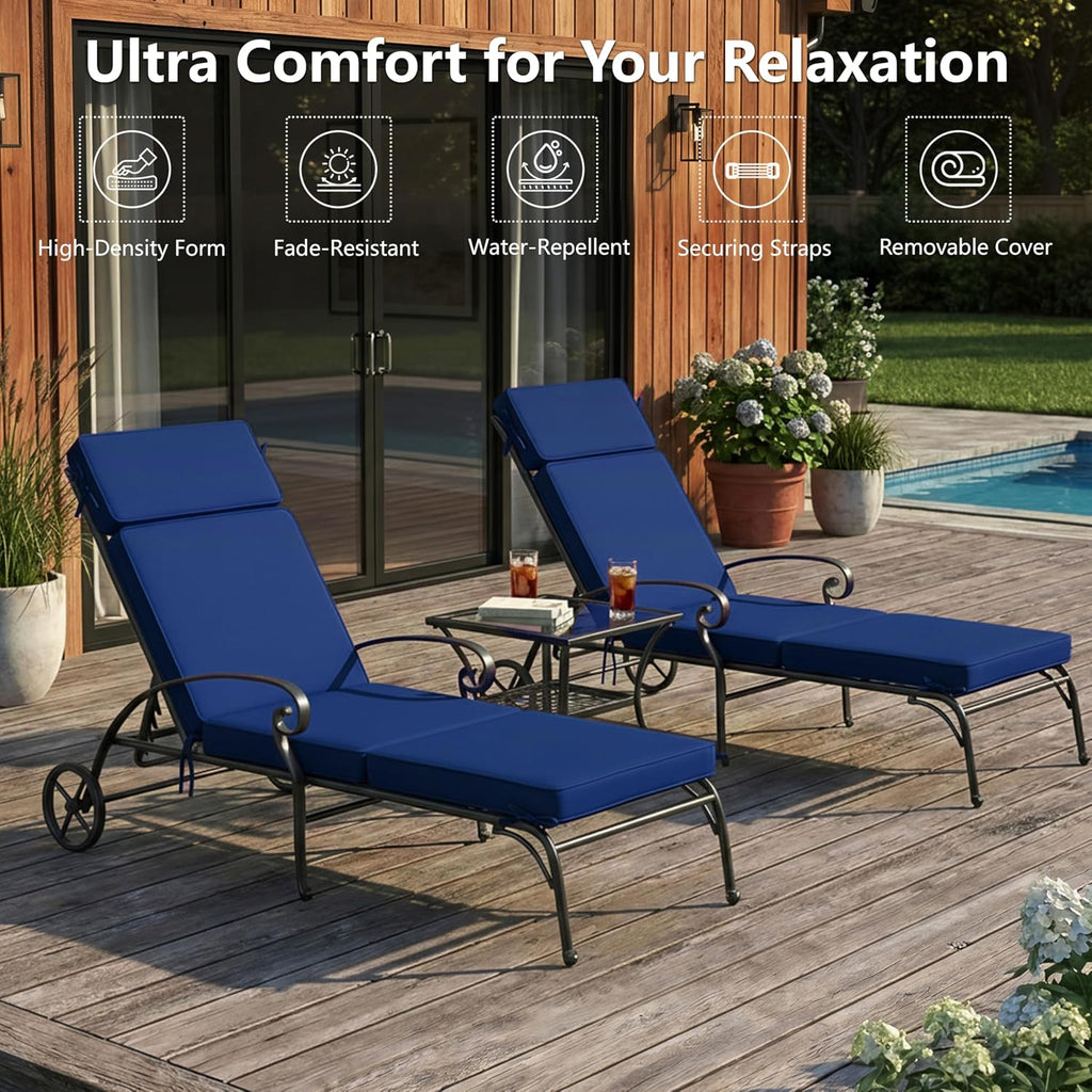 72 x 21 Inch Outdoor Chaise Lounge Cushions Set of 2 - Removable Cover, 4-Section Design, Water-Repellent &