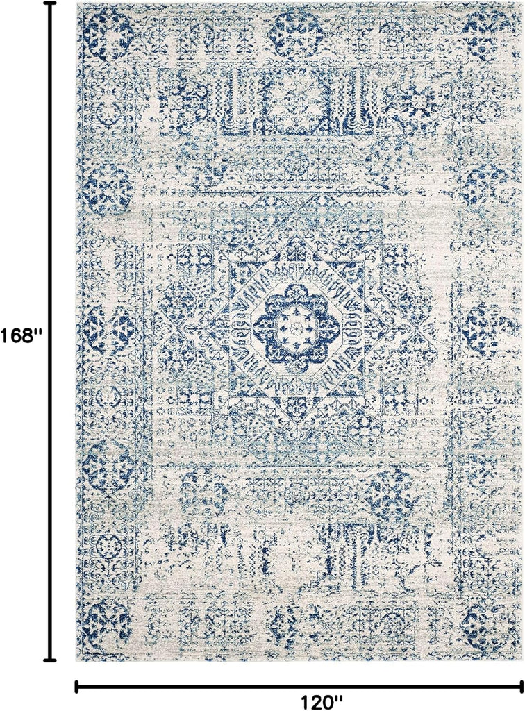 Evoke Collection Area Rug - 10' x 14', Ivory & Blue, Oriental Medallion Distressed Design, Non-Shedding & Easy Care