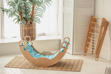 Wooden Climbing Arch with Cushion - Climber Rocker - Indoor Wooden Arch Rocker with Pillow - Montessori Bridge