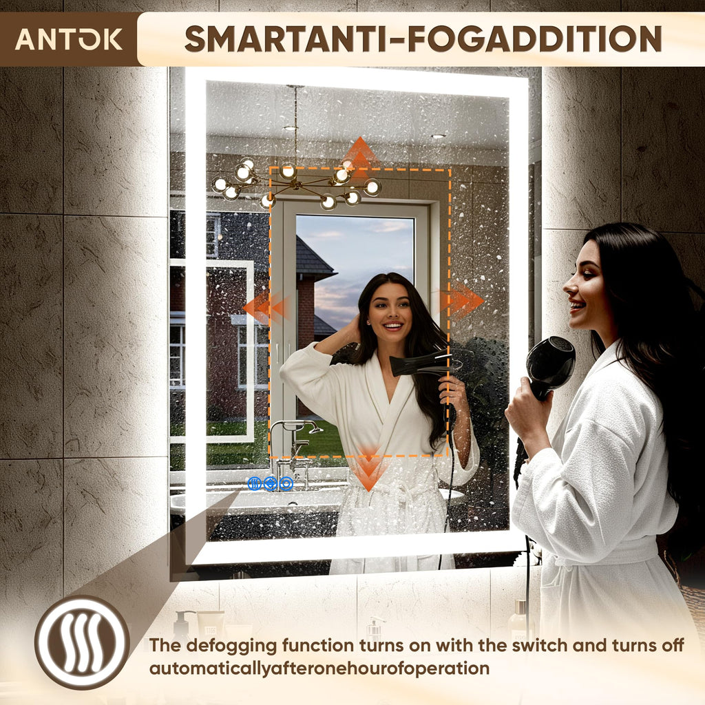 28x36 LED Bathroom Mirror with Lights, Backlit + Frontlit