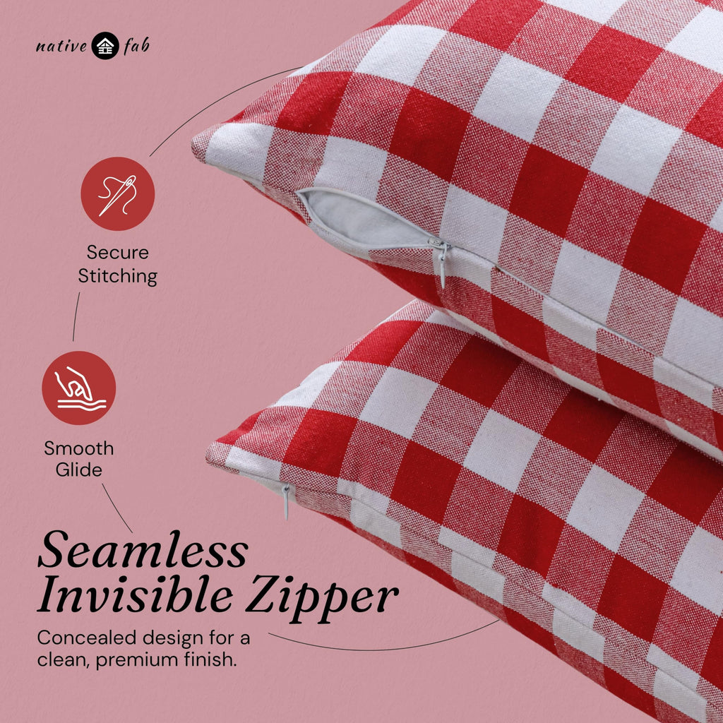 Throw Pillow Covers 2 Pack, 18x18 Inches, 100% Cotton, Classic Gingham Check Design, Decorative Cushion Cases, Rustic