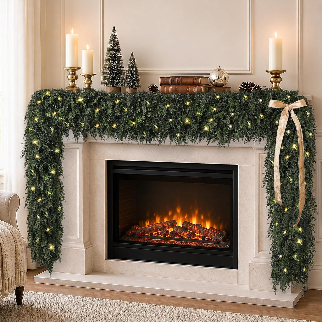 15FT Real Touch Cedar Christmas Garland with Seperate String Lights