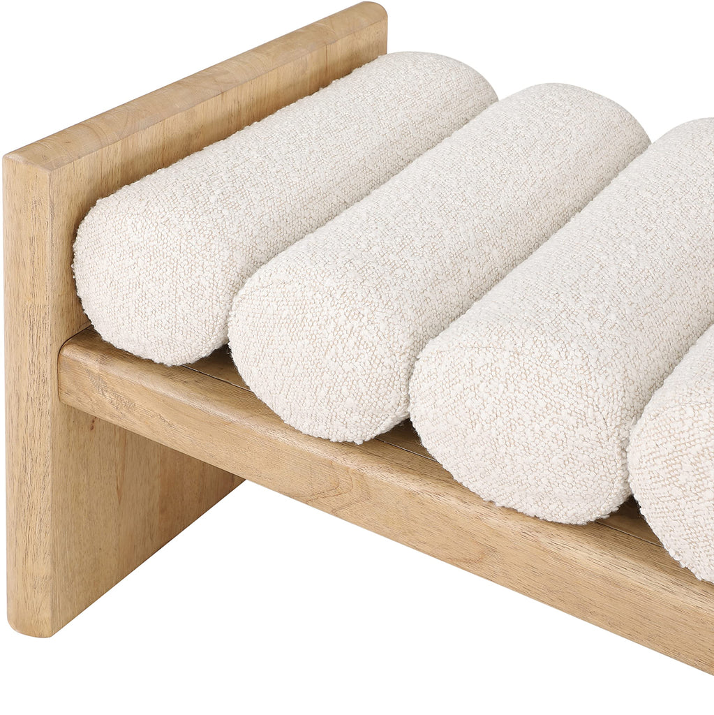 179Cream Waverly Collection Modern | Contemporary Bench with Solid Wood Rich Natural Finish, Luxurious Cream Boucle
