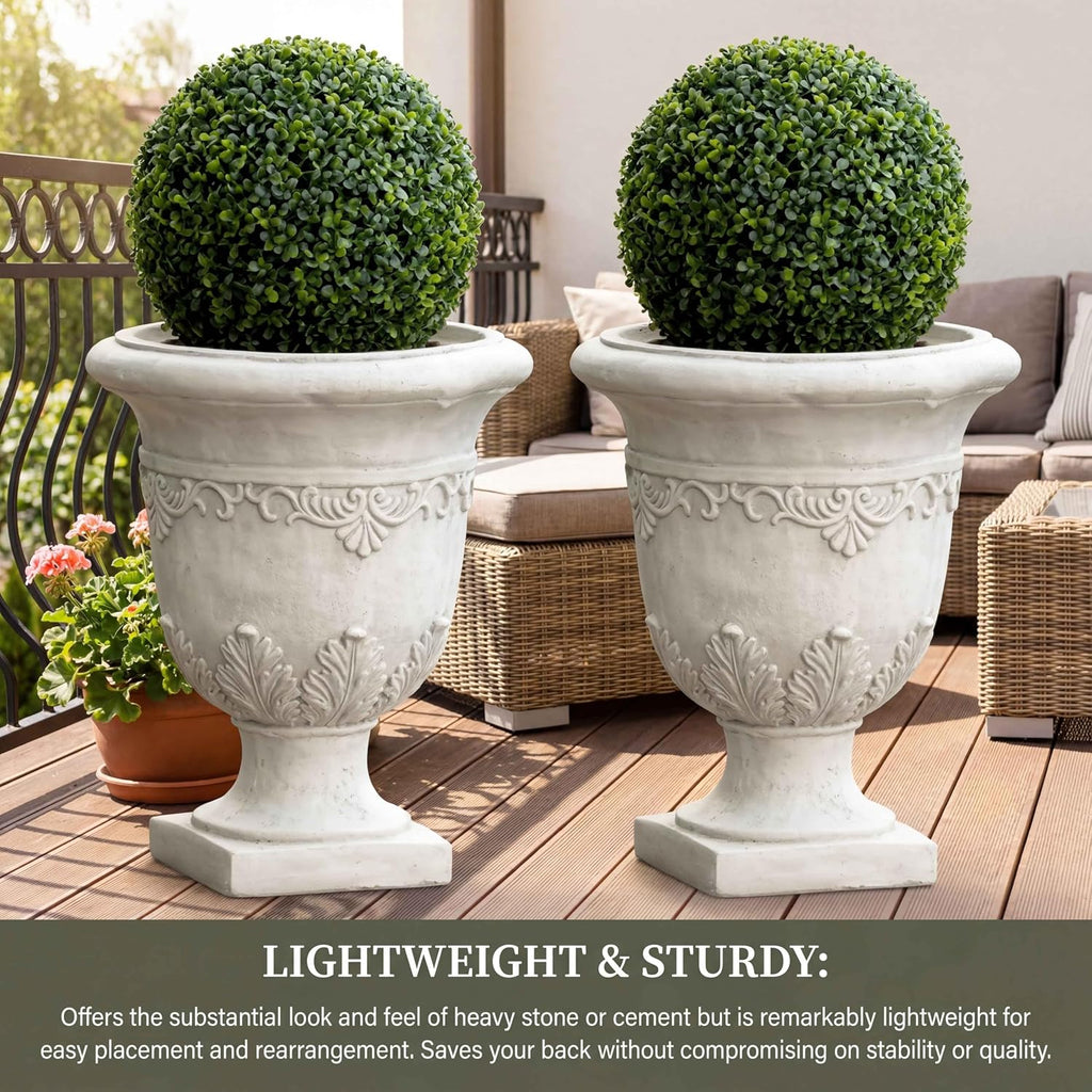 20" Italian Style Urn Planter with Drainage for Outdoor - Antique White | Lightweight MGO urn planter 20"tall Italian