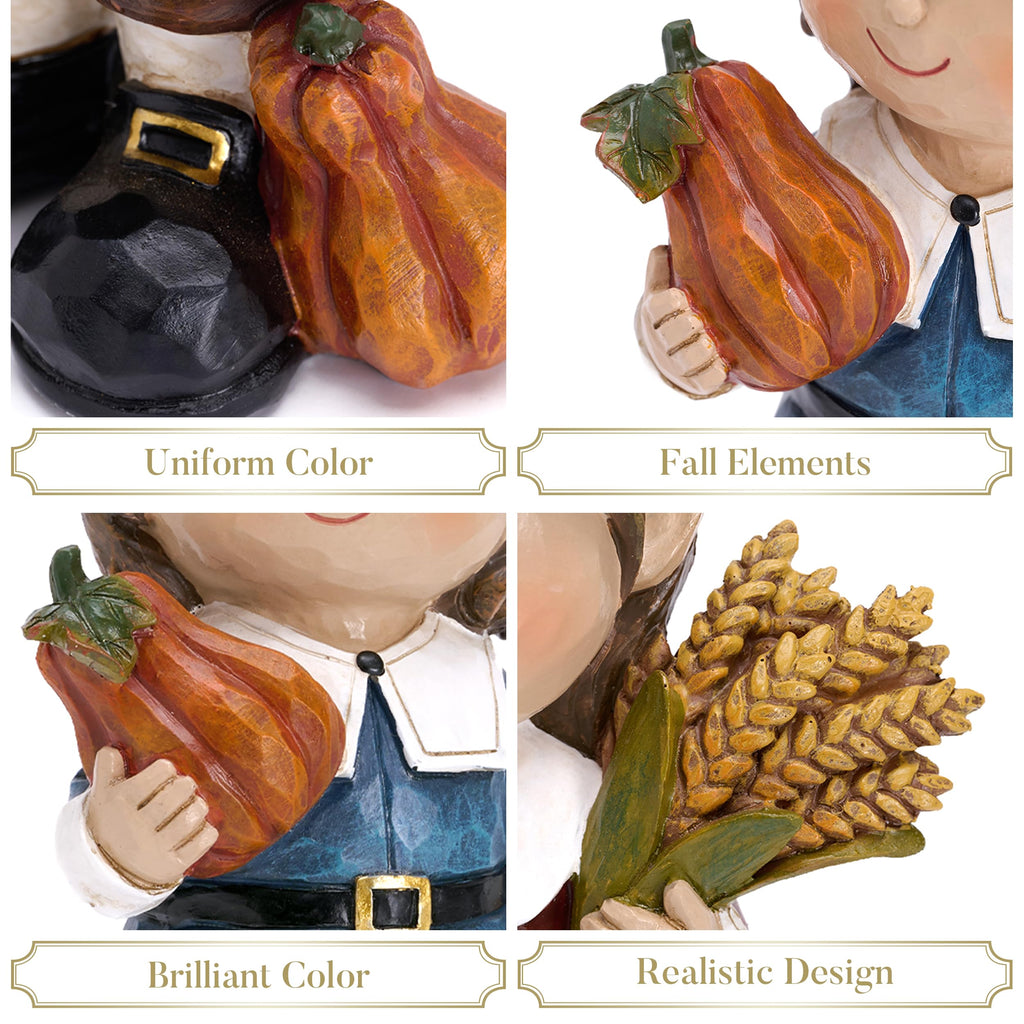 Fall Decorations, 2 Pcs Fall Decor for Table Indoor Outdoor, Resin Thanksgiving Decorations Garden Pumpkins Pilgrim