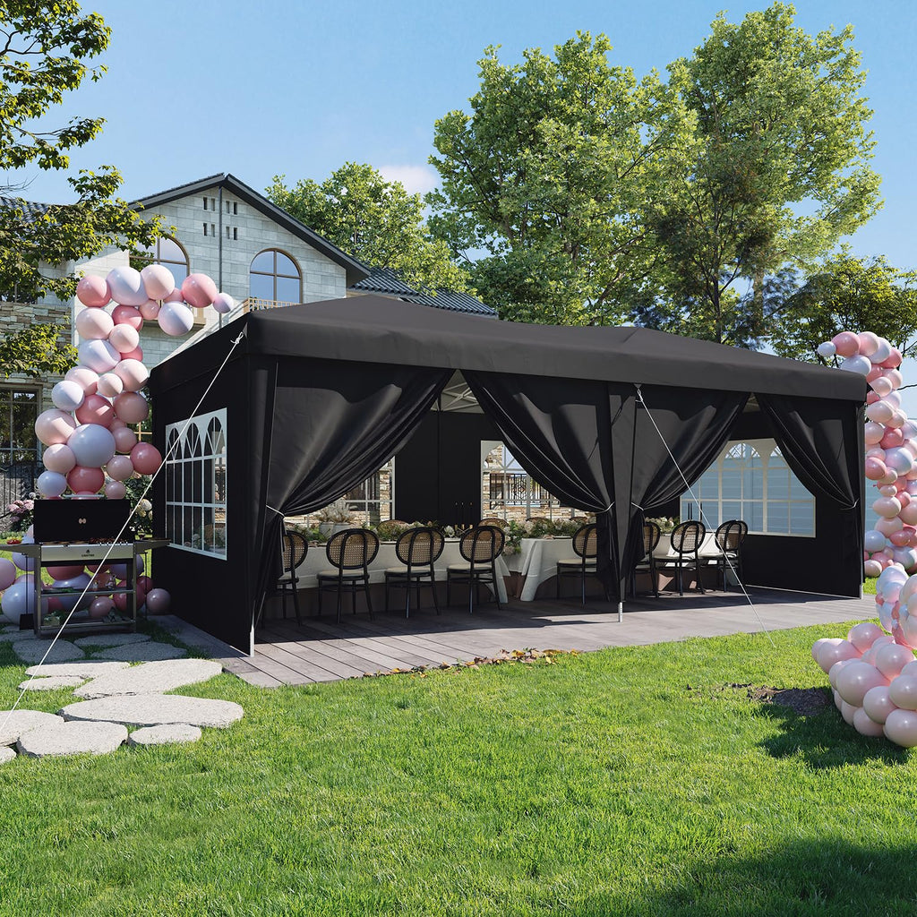 10x20 Pop Up Canopy Tent with Sidewalls, One-Push Instant Setup Waterproof Outdoor Canopy, 3 Adjustable Height