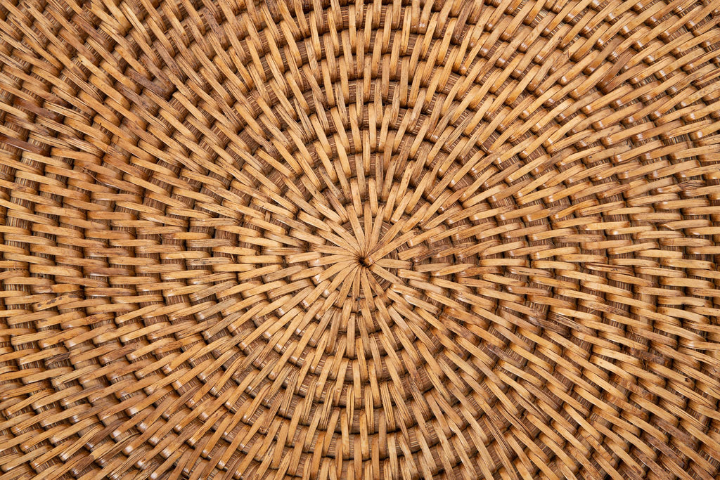 La Jolla Round Rattan Coffee Table, Boho Drum Table, Honey Brown