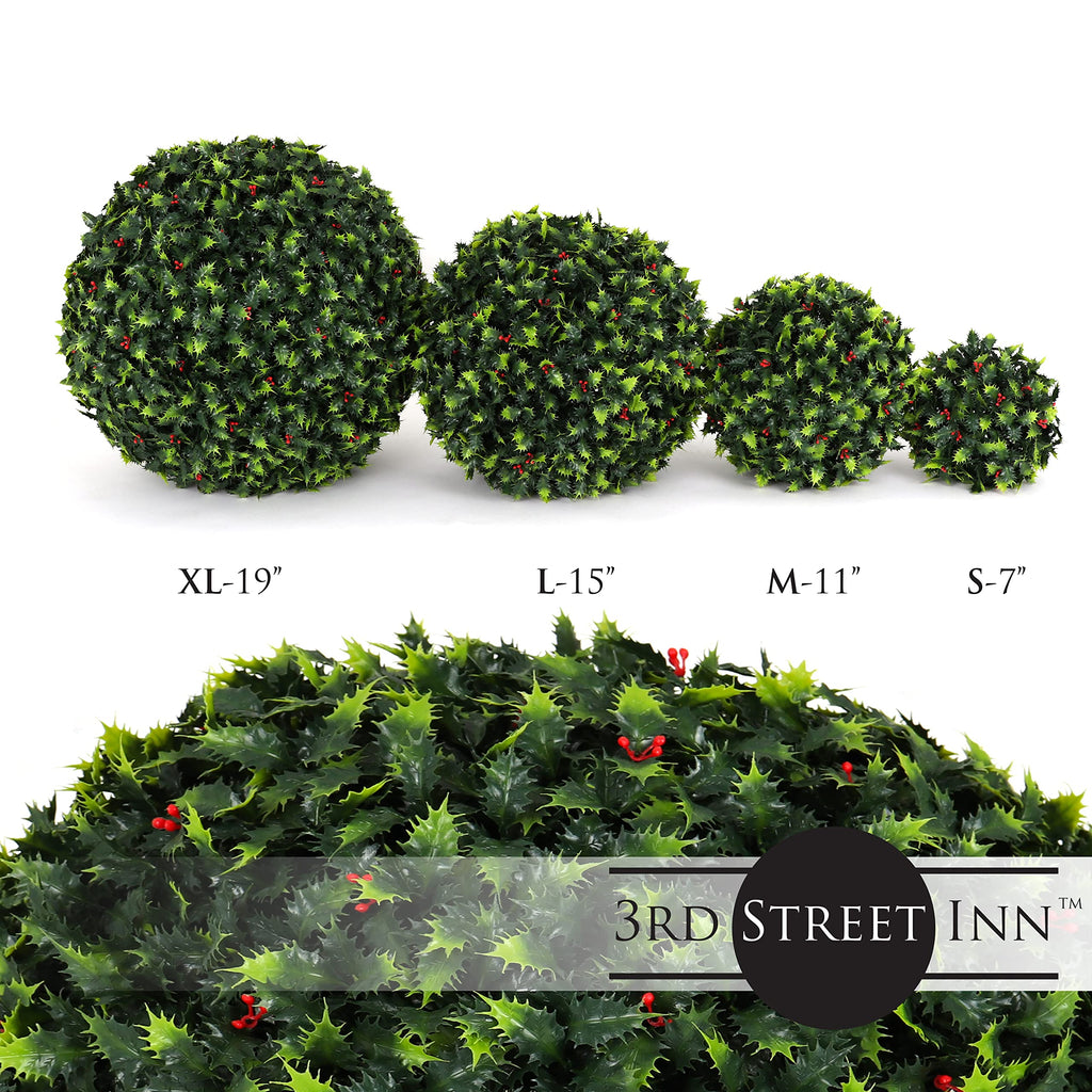 Topiary Ball - 19" Artificial Topiary Plant - Indoor/Outdoor Artificial Plant Ball (4, Holly)