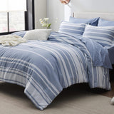 Queen Comforter Set 7 Pieces, Blue Striped Bedding Set for All Seasons, Reversible