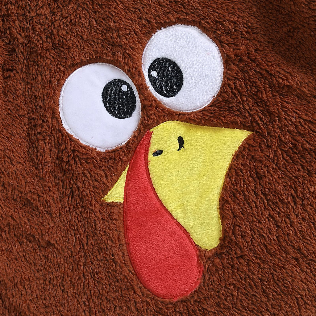 Infant Baby Girls Boys Thanksgiving Outfit Turkey Onesie Newborn Baby Long Sleeve Furry Romper Clothes (Brown, 3-6