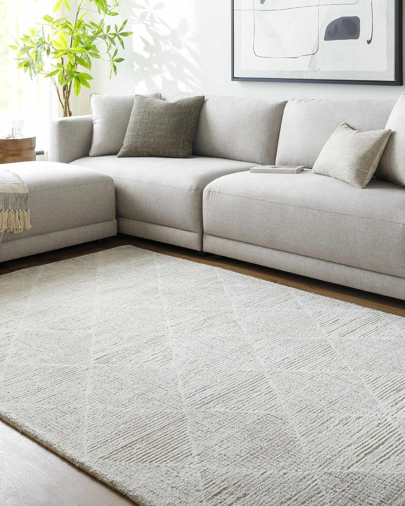 Zonta Wool Living Room, Bedroom Area Rug - Geometric Diamond Trellis Lattice - Bohemian Transitional Modern