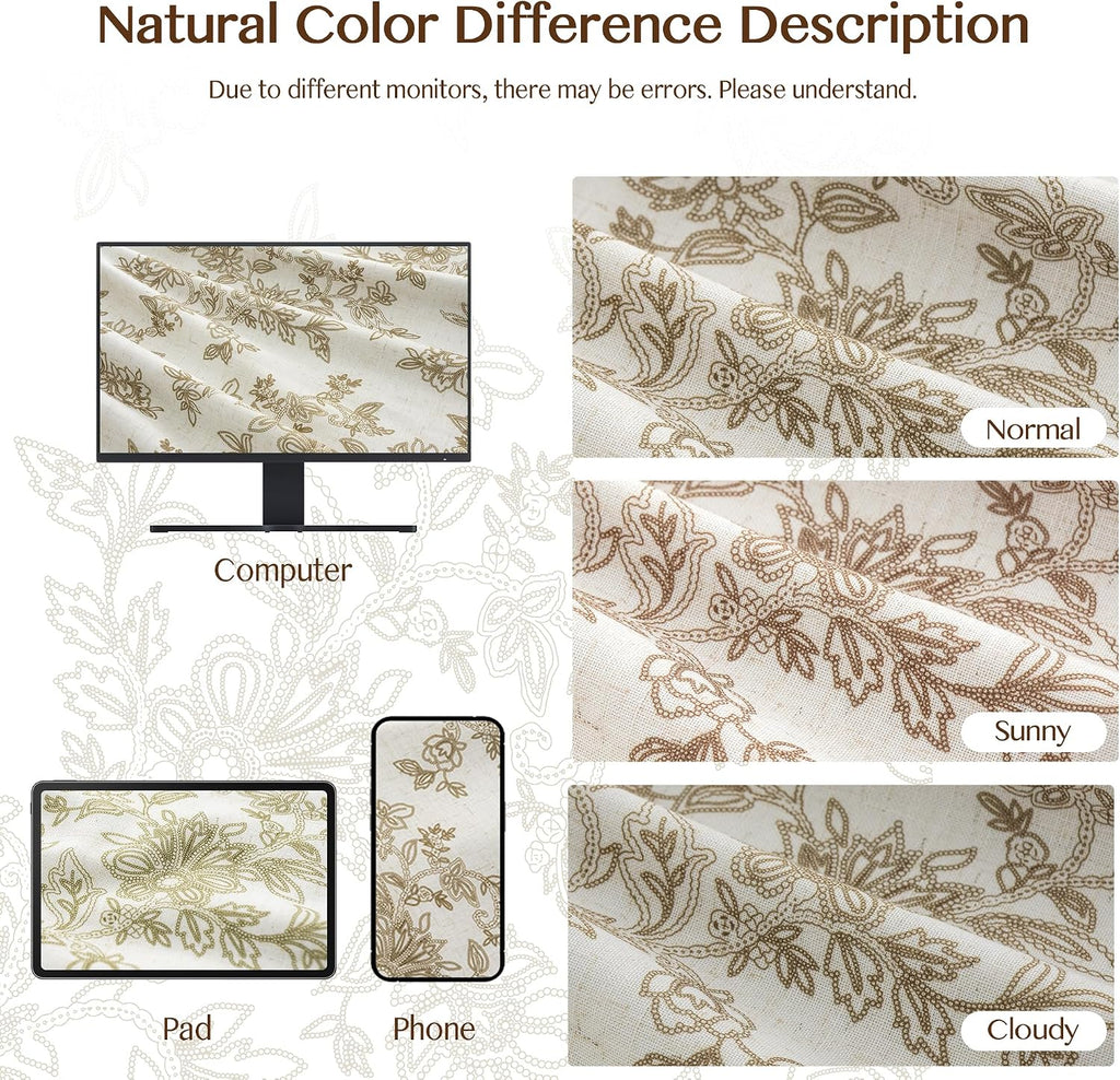 Pinch Pleated Sheer Floral Curtains - Luxury Linen Blend Light Filtering Beige Drapes for Bedroom Living Room - 95"