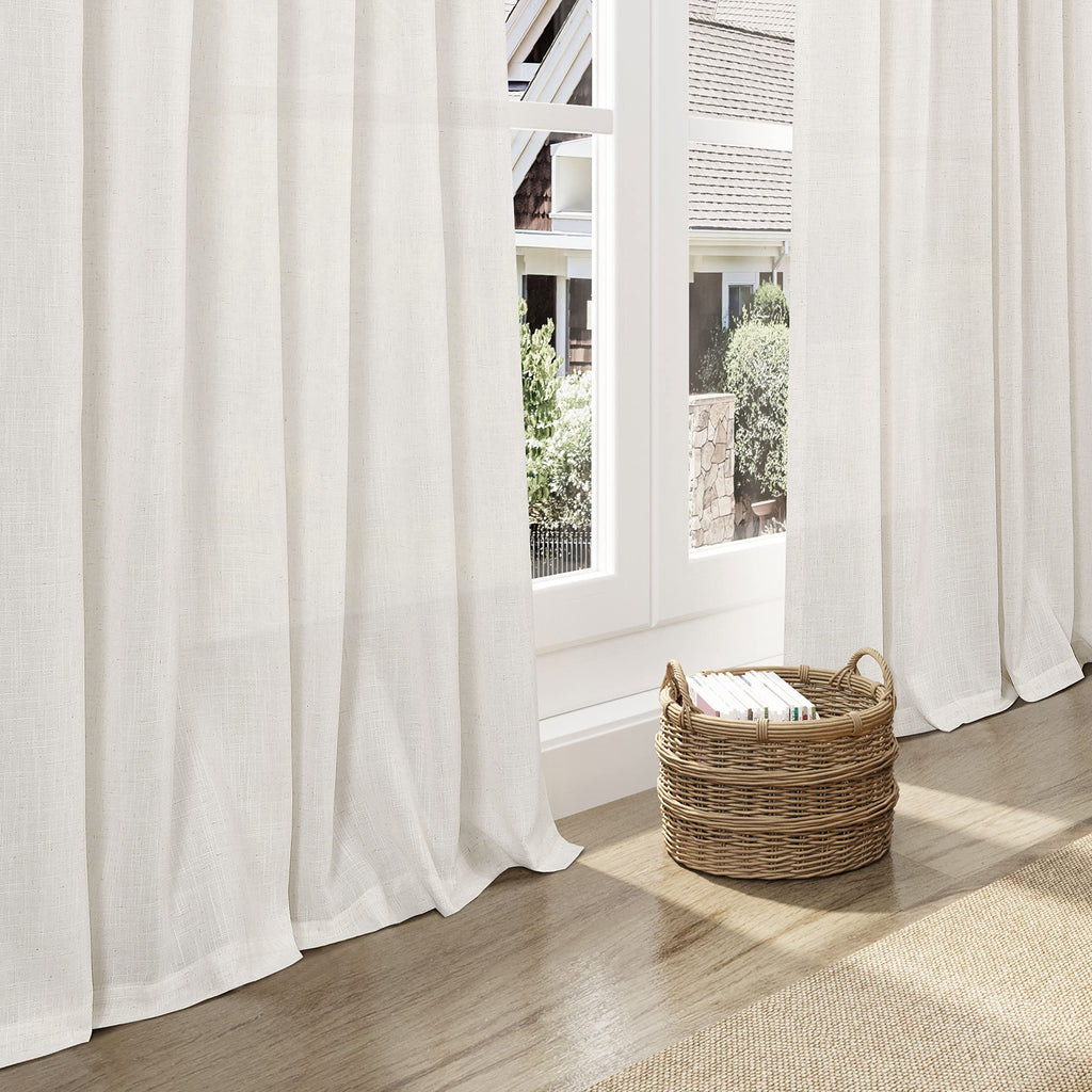 Cream Linen Curtains 80 inches Long Back Tab Light Filtering Privacy Sheer Curtains Modern Farmhouse Coastal Decor