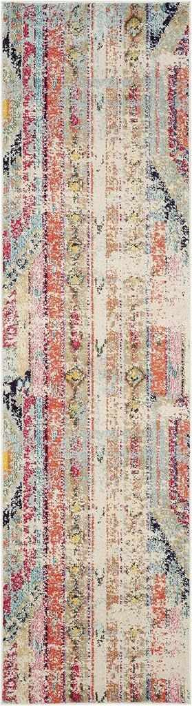 Monaco Collection Runner Rug, Multi, Boho Chic Tribal Distressed Design, Non-Shedding & Easy Care, Ideal