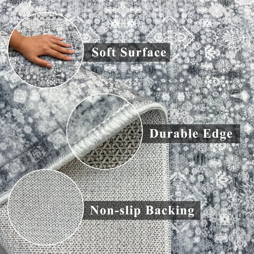 Non Slip Runner Rug Long Carpet Runners Grey - Soft Thin Washable Stain and Spill Resistant for Wide Entryway