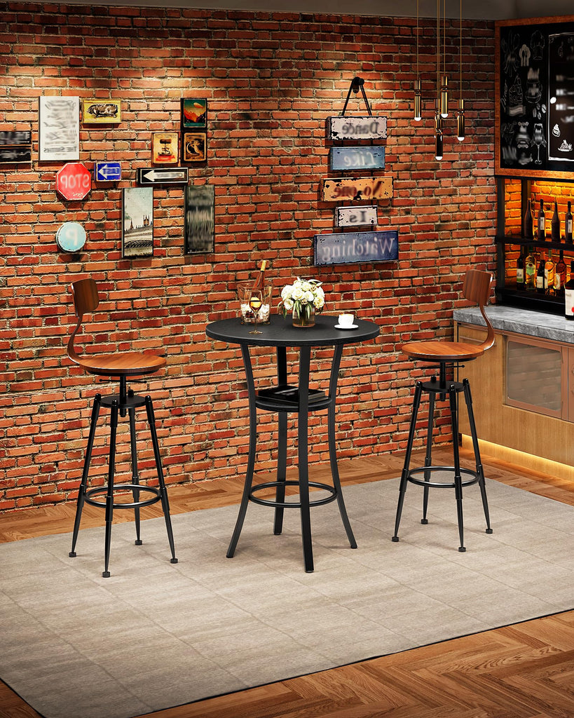 Round Bar Table, Set of 2 Small Kitchen Dining Tables, 2-Tier High Top & Counter Height Dining Table, for Bistro